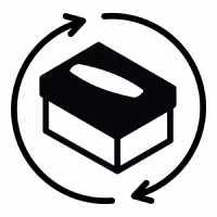 A shoe box with two arrows around it, moving in a circular motion